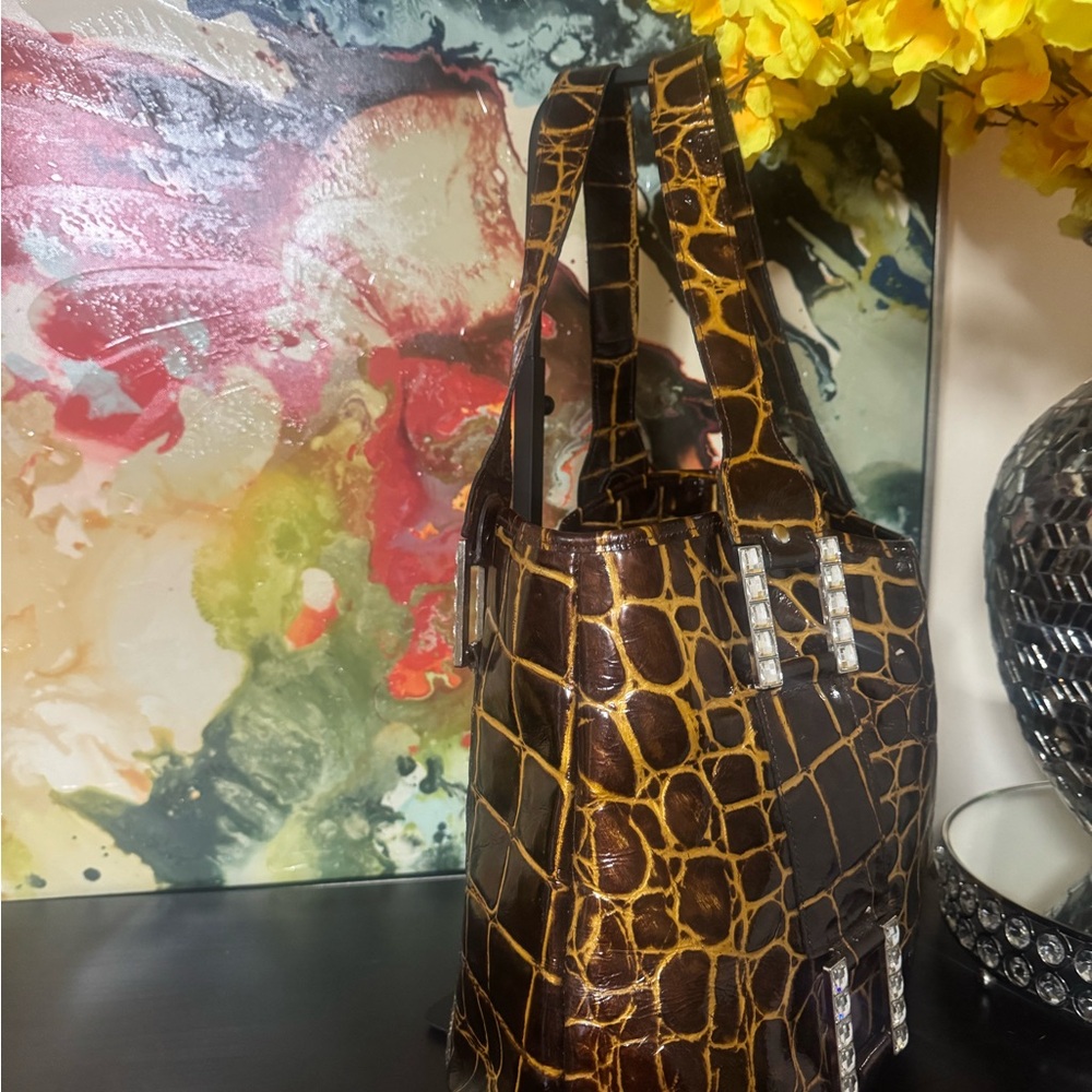 Raviani Brown Crocodile-Embossed Satchel - Picture 2 of 11